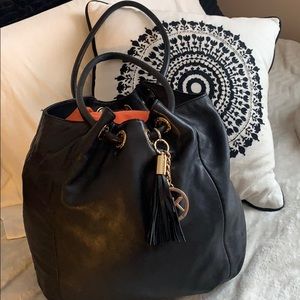 MK black leather bucket bag